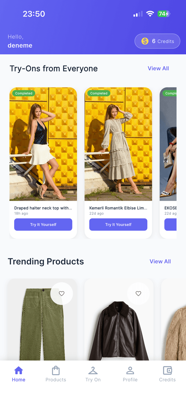 Virtual try-on app product catalog with fashion items to try online