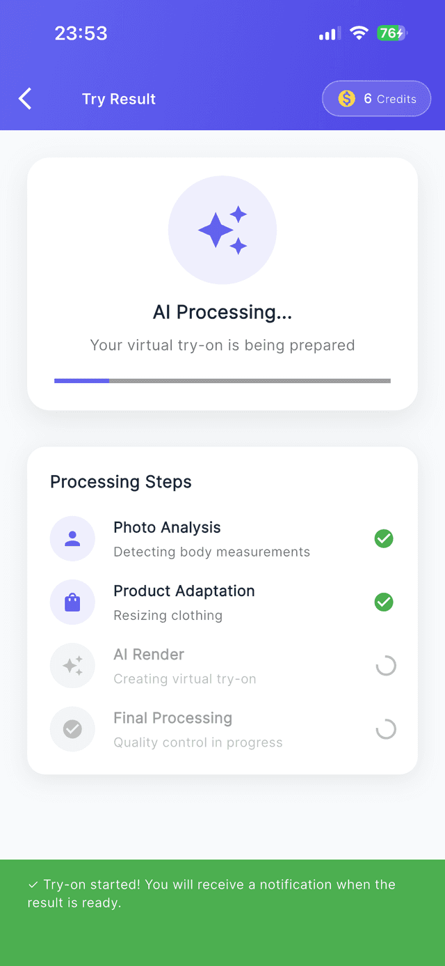 AI-powered virtual fitting room processing user photo