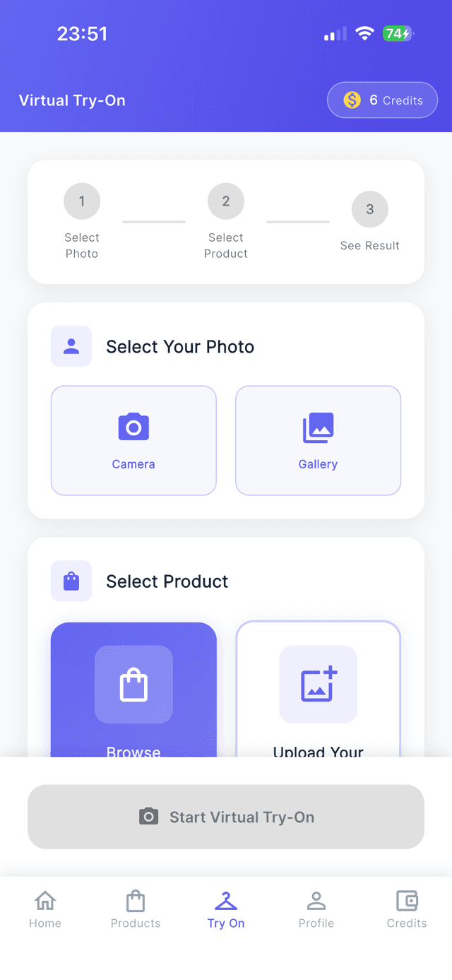 AR clothing try-on screen with body visualization technology
